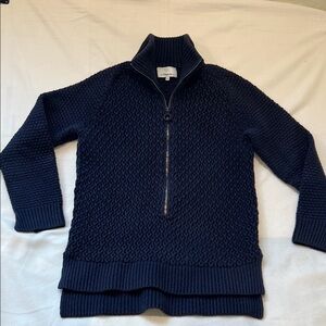 3.1 Phillip Lim Half-Zip Textured Navy Wmns Sweater Medium cotton cashmere blend